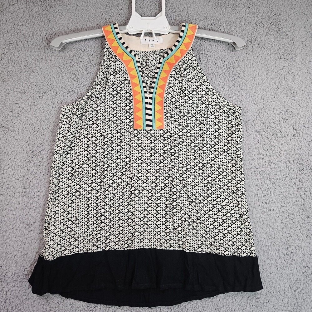 THML Sleeveless Top Womens XS Geometric Print Cream Black Orange - XS